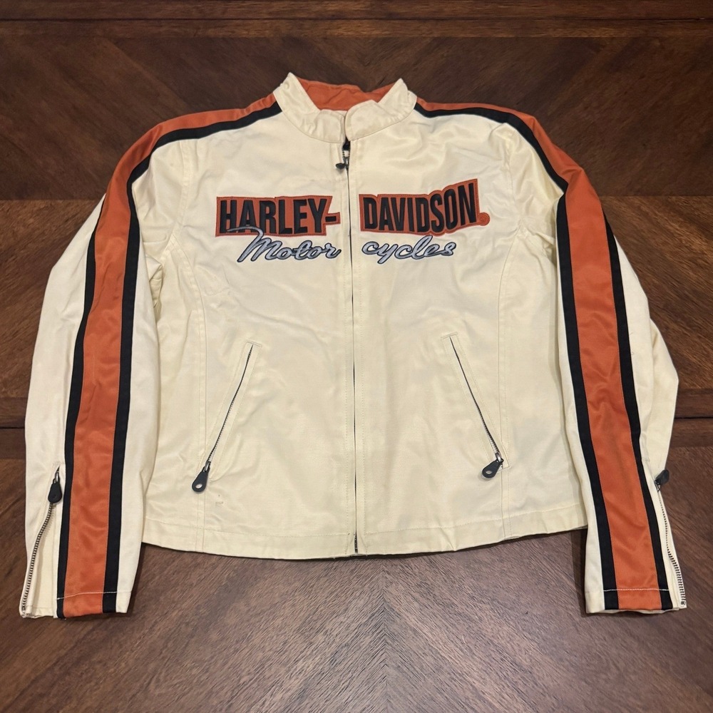 Harley-Davidson Cream and Orange Racing Stripe Motorcycle Jacket